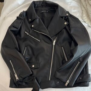 Oversized Black Leather Lioness Jacket